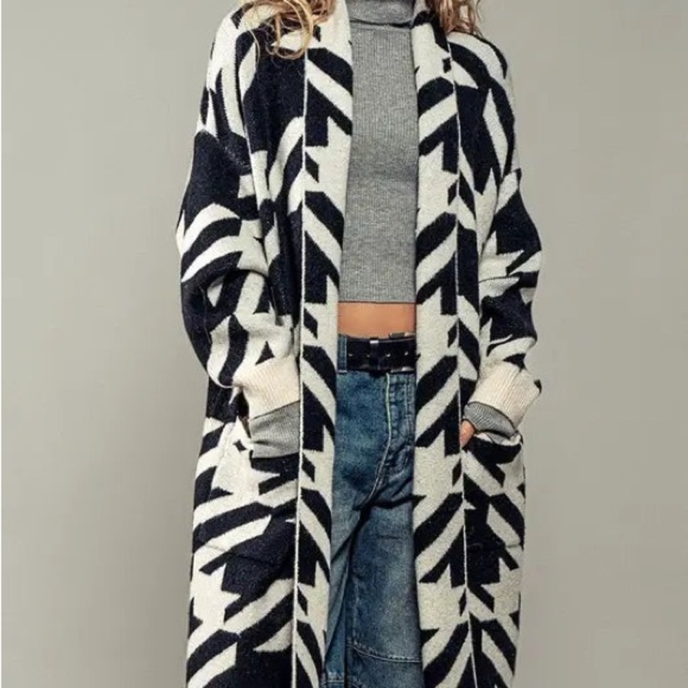 Elegant Black and White Women's Cardigan